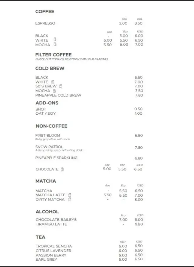 Equate Coffee Menu