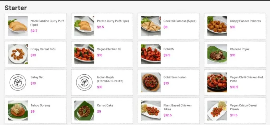 Gokul Raas Vegetarian Restaurant Menu Singapore