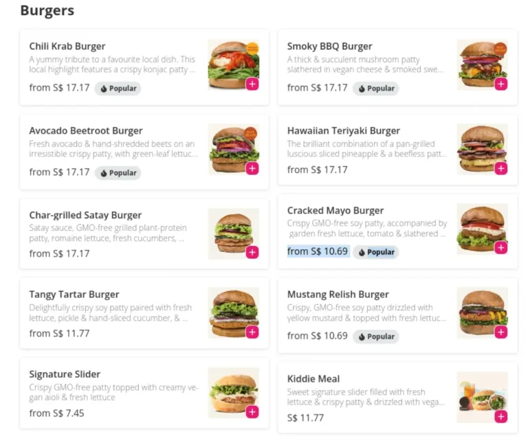 VeganBurg Menu