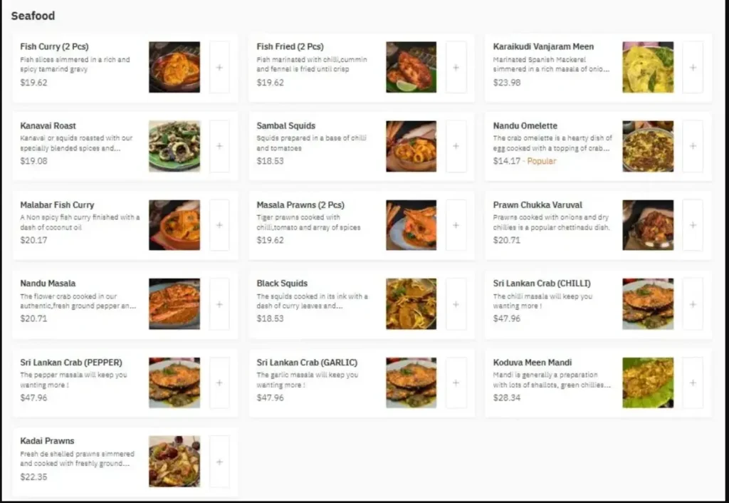 Muthu’s Curry Menu Singapore